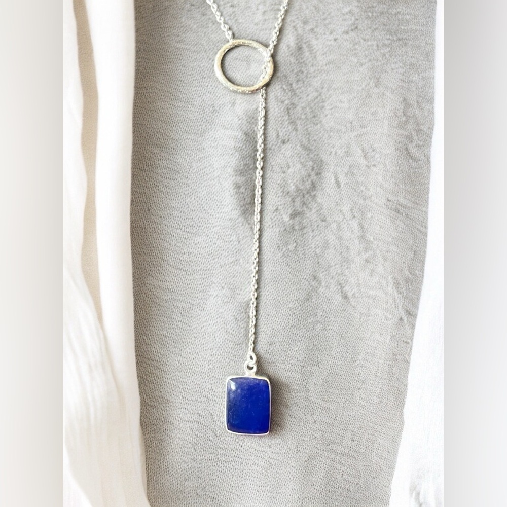 Blue Jade Sterling Silver Lariat Necklace